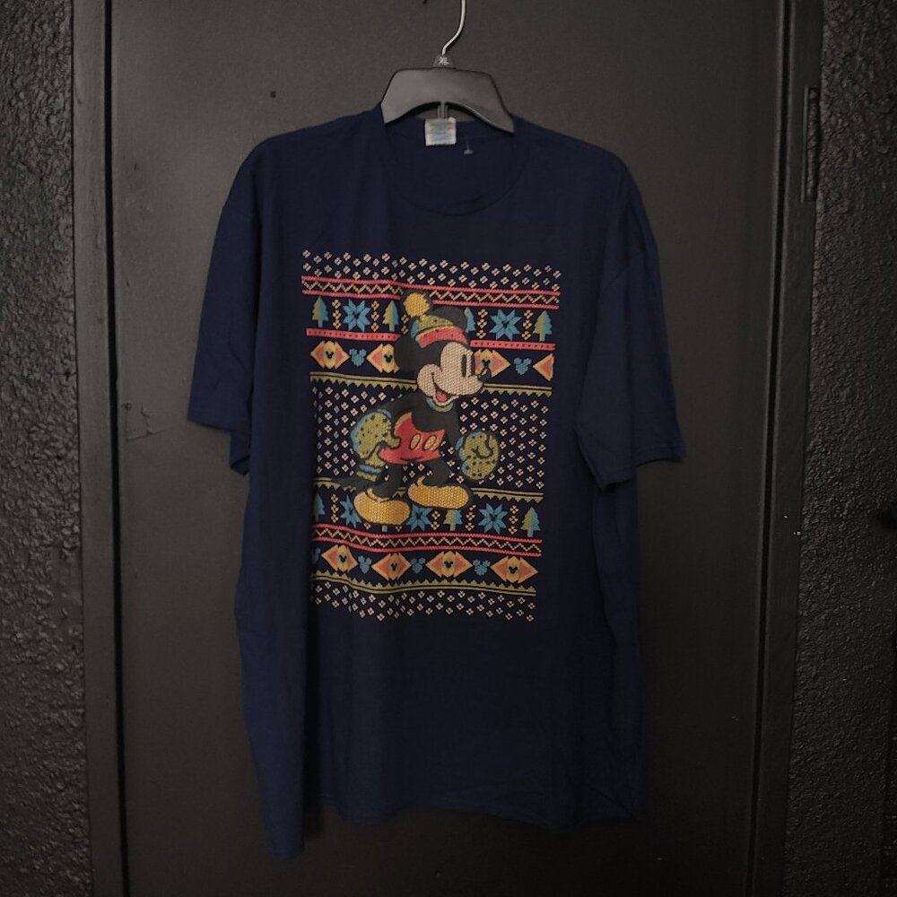 Mickey Mouse Ugly Christmas Sweater T-Shirt Size 2XL Navy Blue New Without Tags